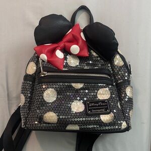 Loungefly Black and Silver Sequin Polka Dot Backpack